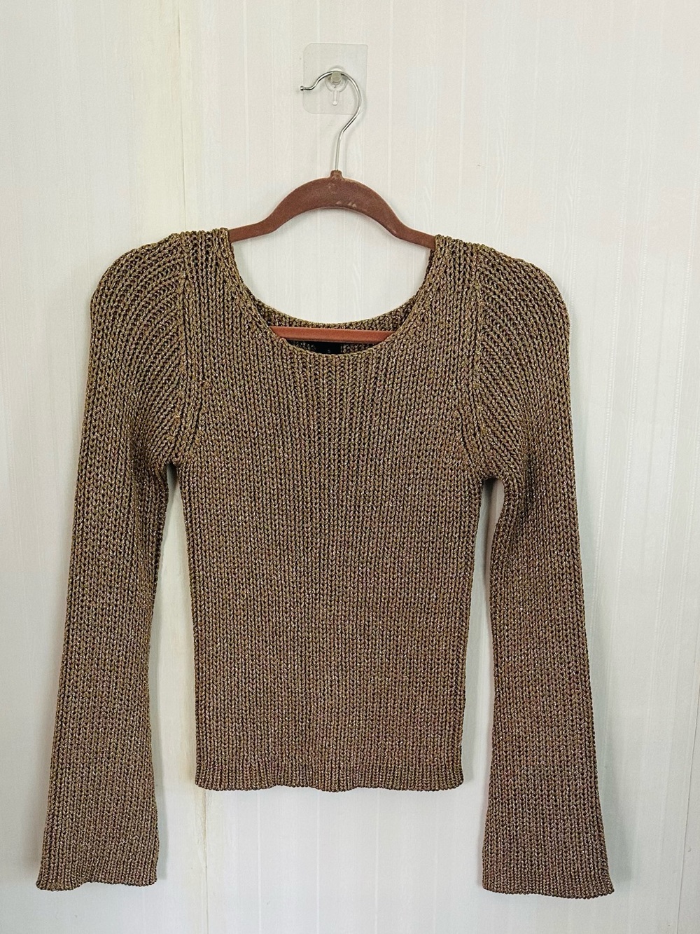 Vintage The Limited Metallic Gold Scoop Neck Knit Sweater Bell Sleeves 90s